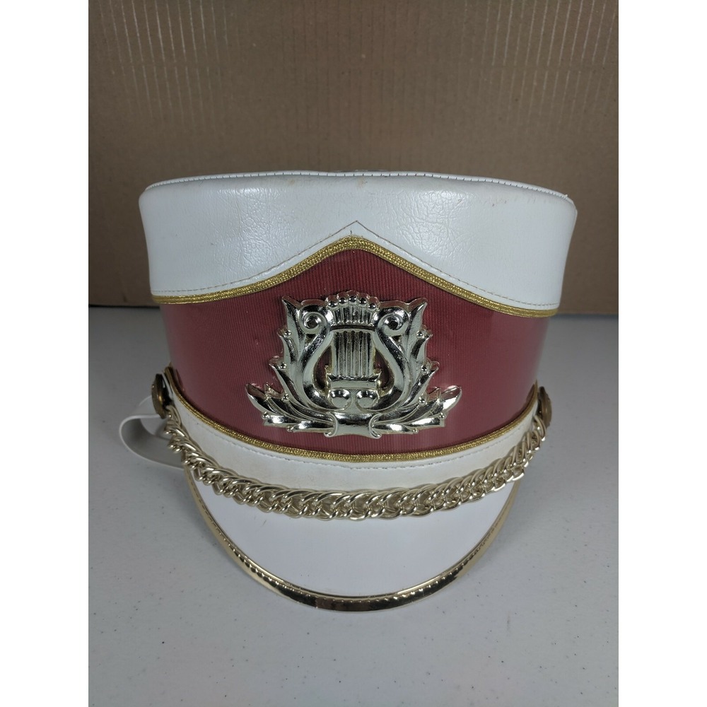 Fruhauf Uniforms Marching Band Shako Hat White Maroon Lyre Emblem Size 7 1/8